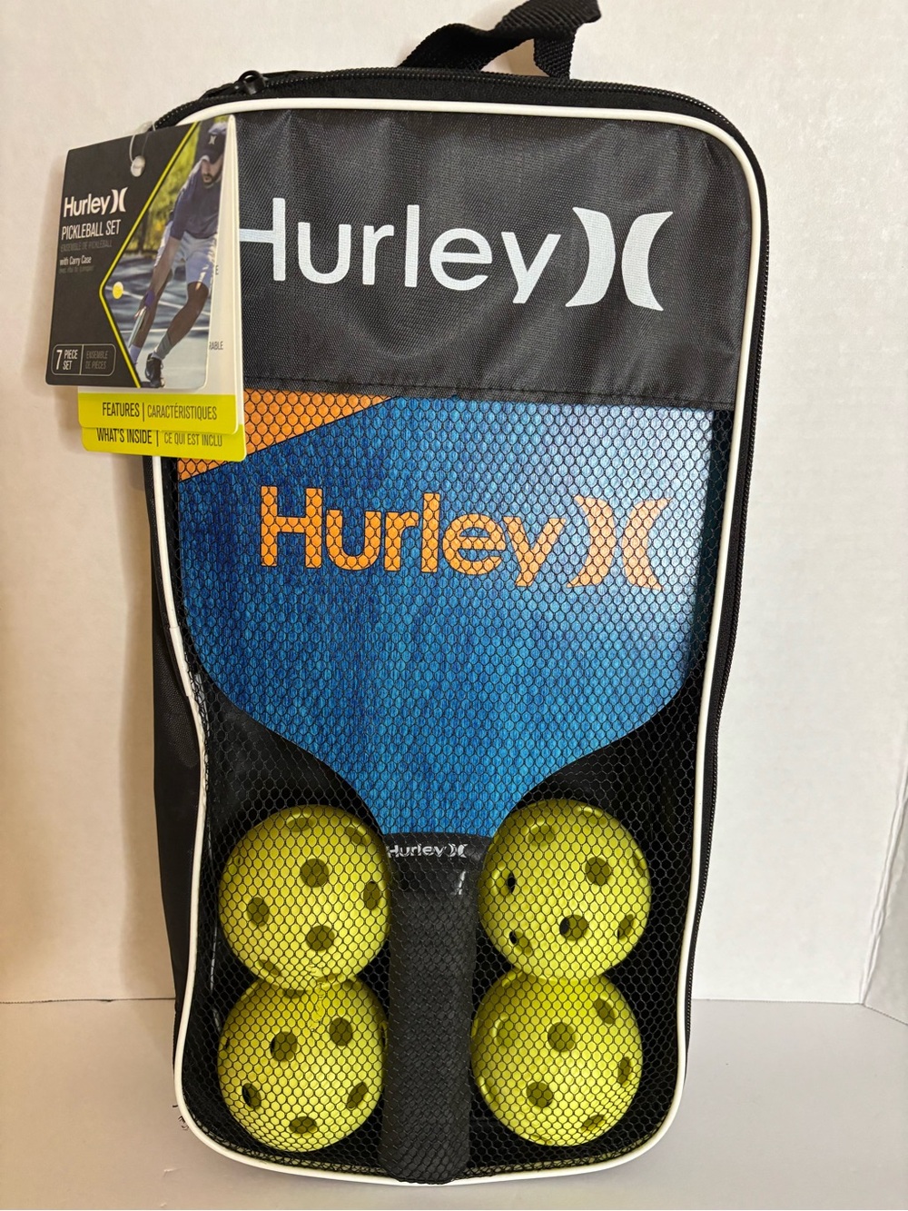 Hurley Black and Blue Pickleball Carry Case with Orange Logo
